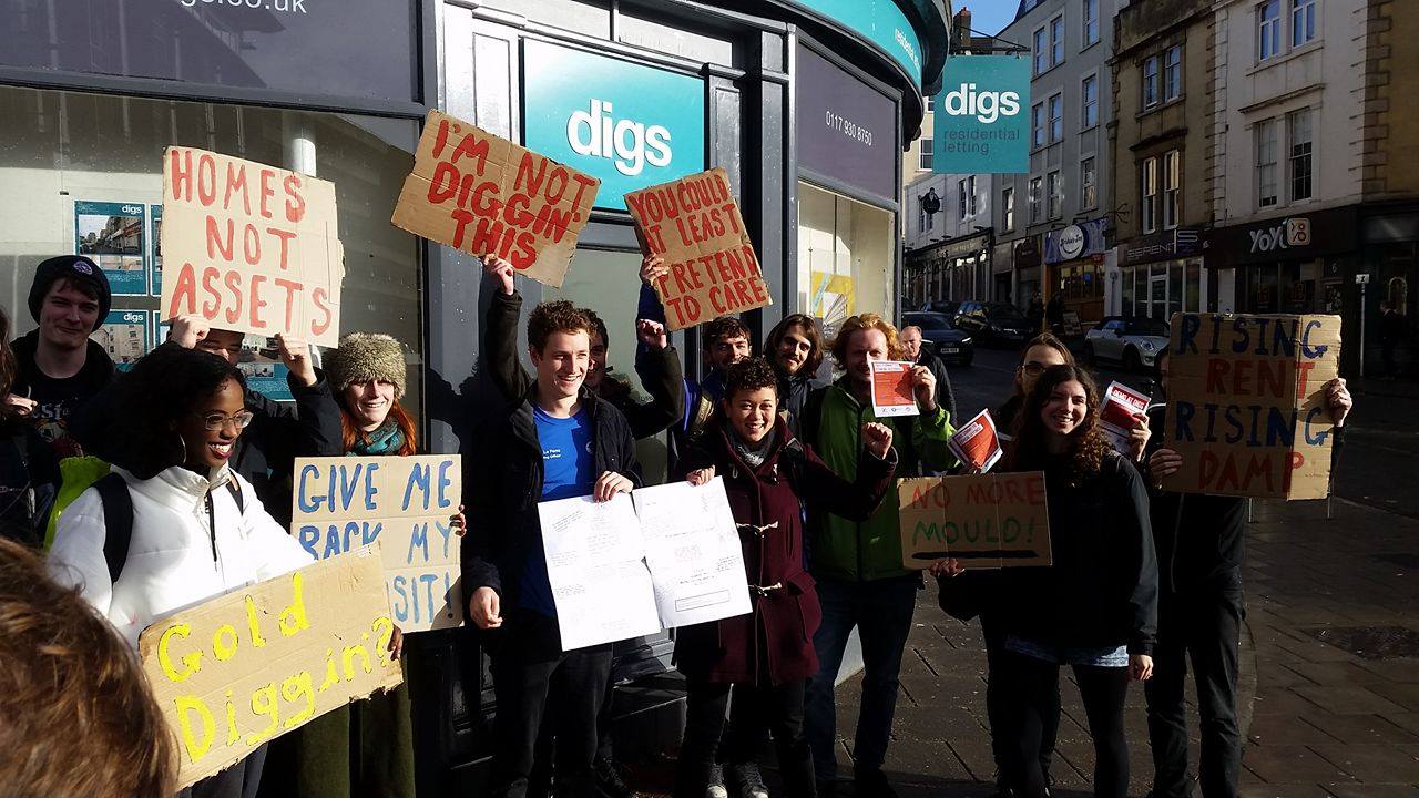 The protest outside Digs last month