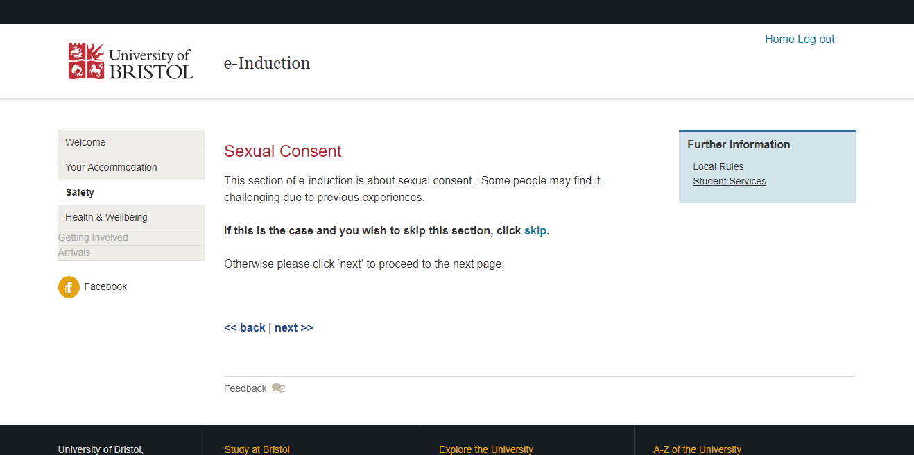 The online induction section about consent