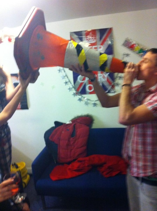 Who needs a first when you can funnel wine through a filthy traffic cone...