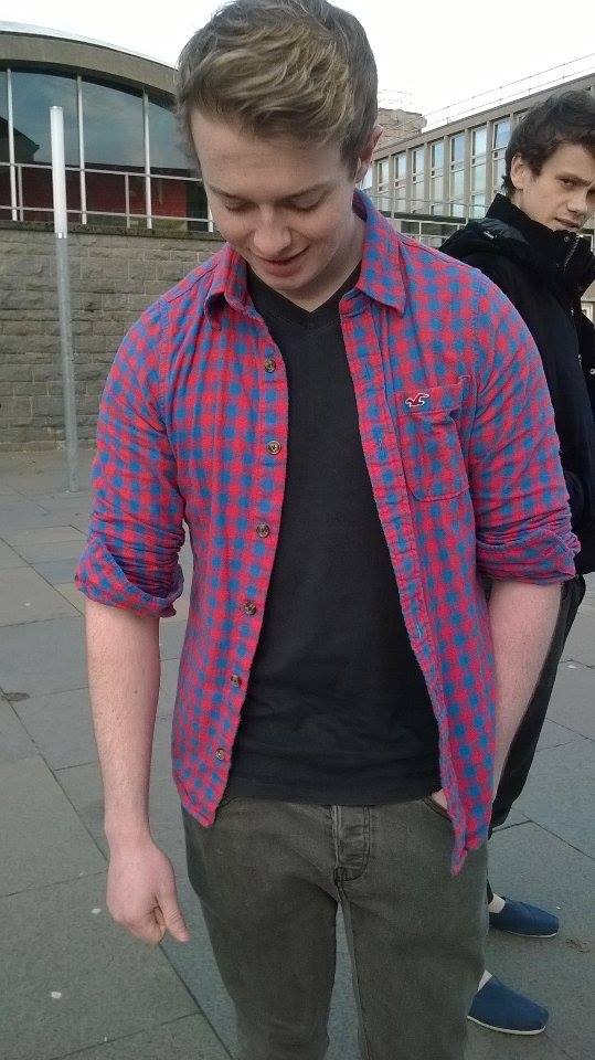 Gavin's magenta shirt blends really well with printer ink