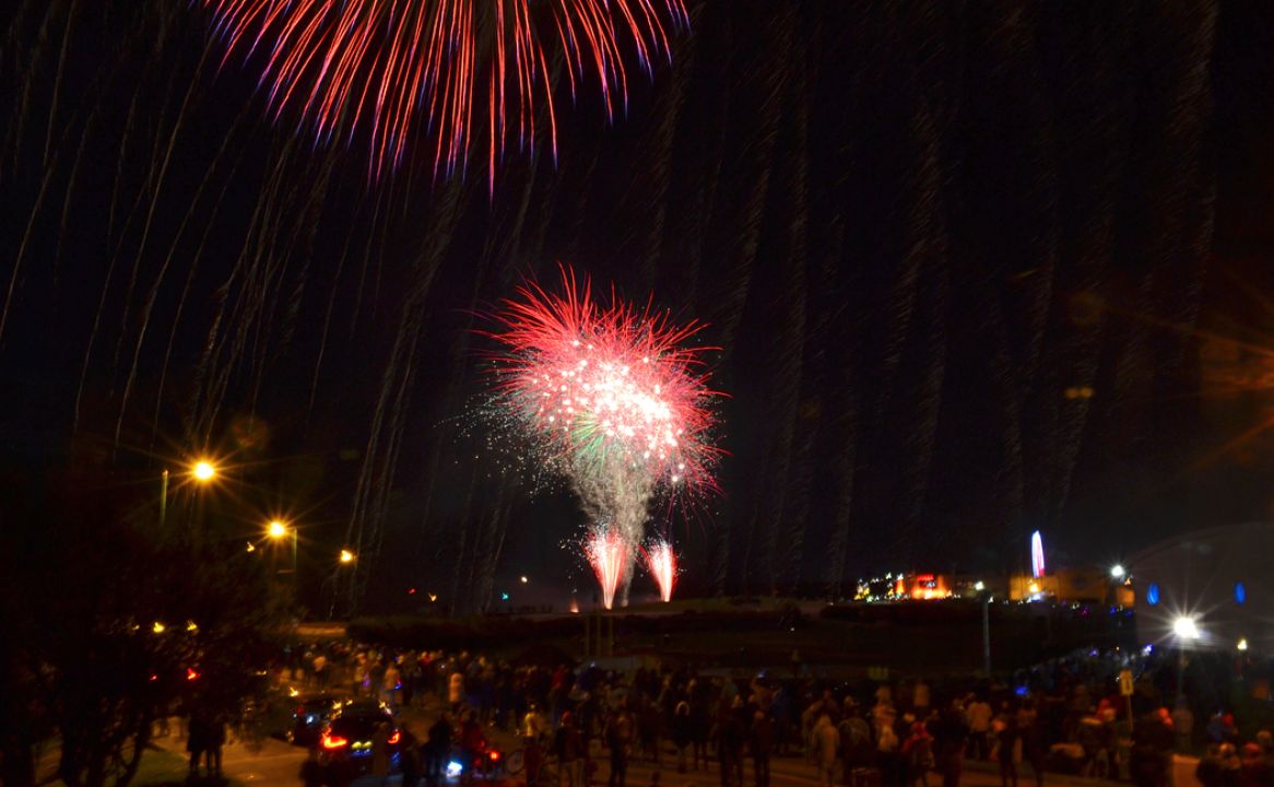Image may contain: Night Life, Outdoors, Night, Fireworks