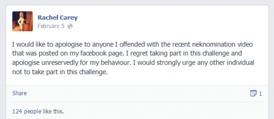 Carey's Facebook apology
