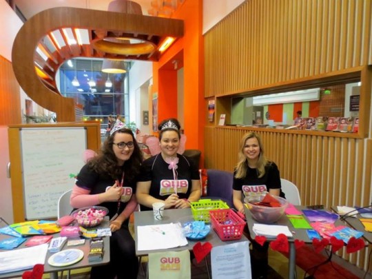 Katie (center) and fellow condom fairies at an Elms condom drop event last year