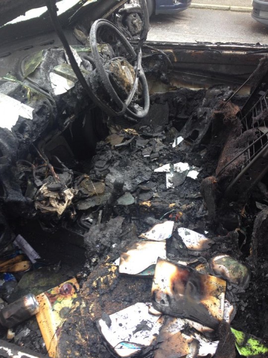 Inside the car was gutted by the fire