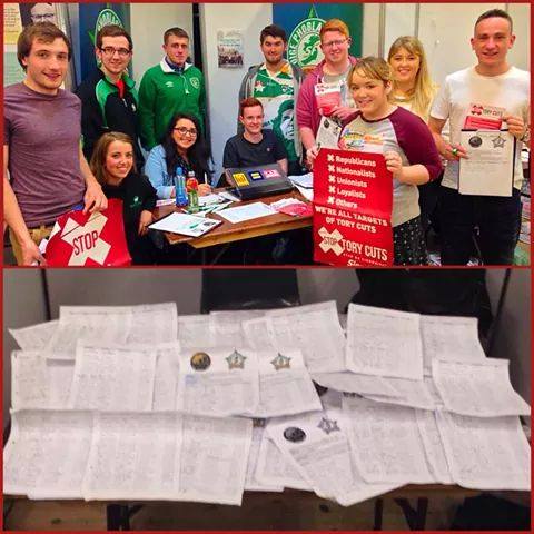 The QUB Sinn Fein team with their collection of student names