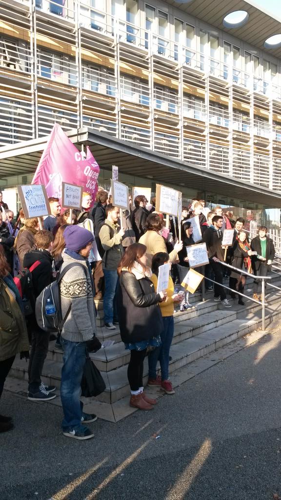 Students are protesting outside the Union today
