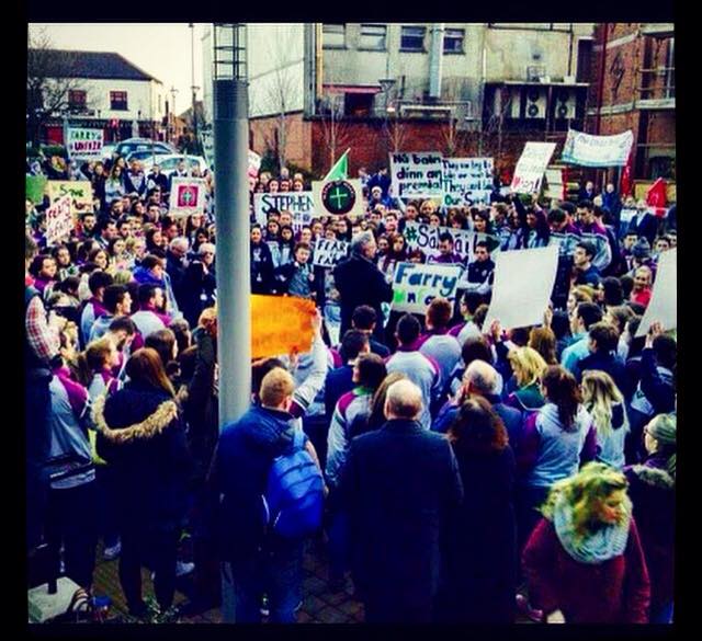 The crowds at the protest outside St Mary's last month