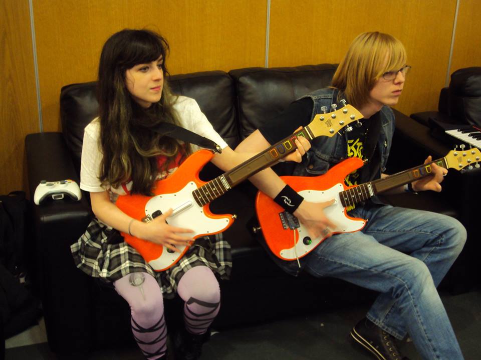 rocking out with the band