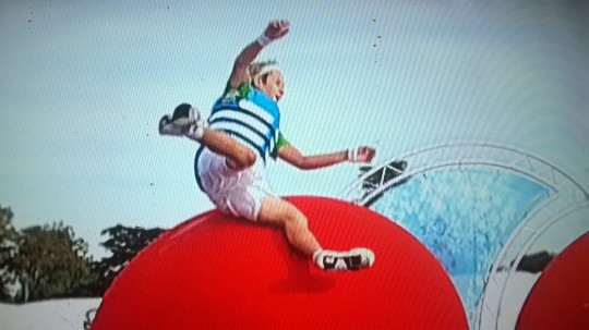 The BU student negotiated the big red balls to record an impressive first round time