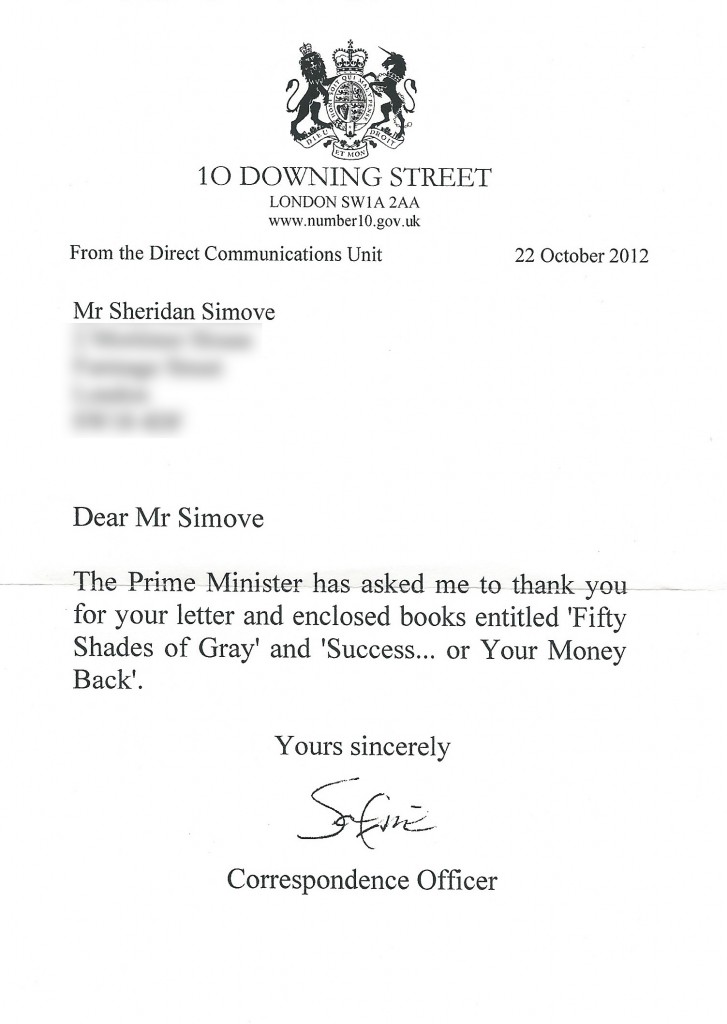 Downing Street Letter Shed Simove Cameron for publiction