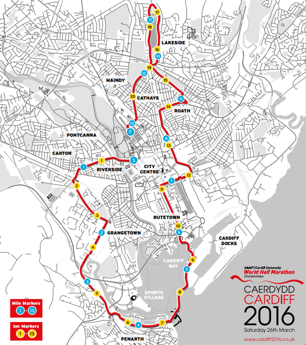 Route for Cardiff 2016 race