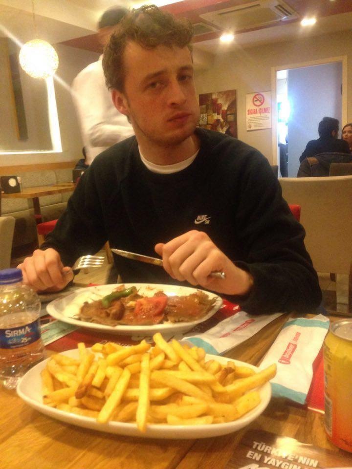 Enjoying his well deserved kebab