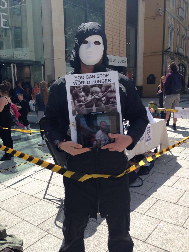 One of the activists holding the documentary Earthlings