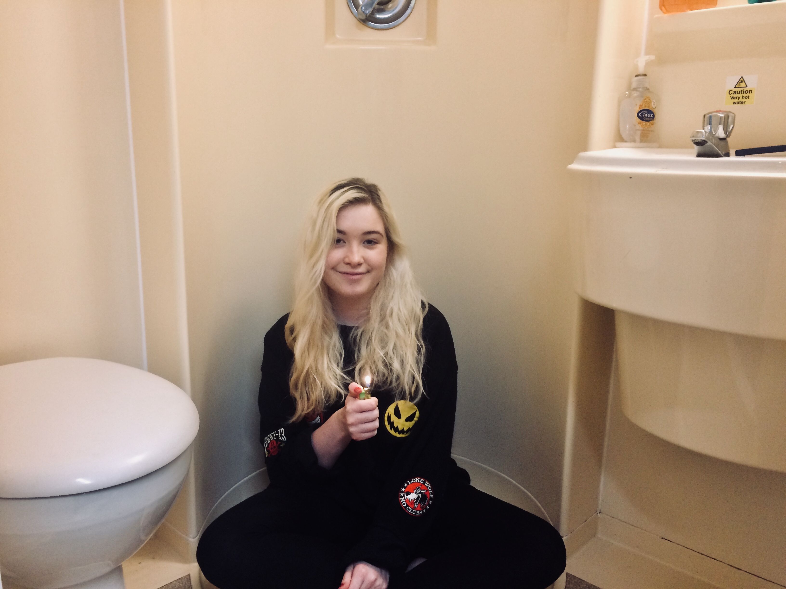 Image may contain: Water, Fountain, Drinking Fountain, Woman, Girl, Female, Blonde, Toilet, Person, People, Human
