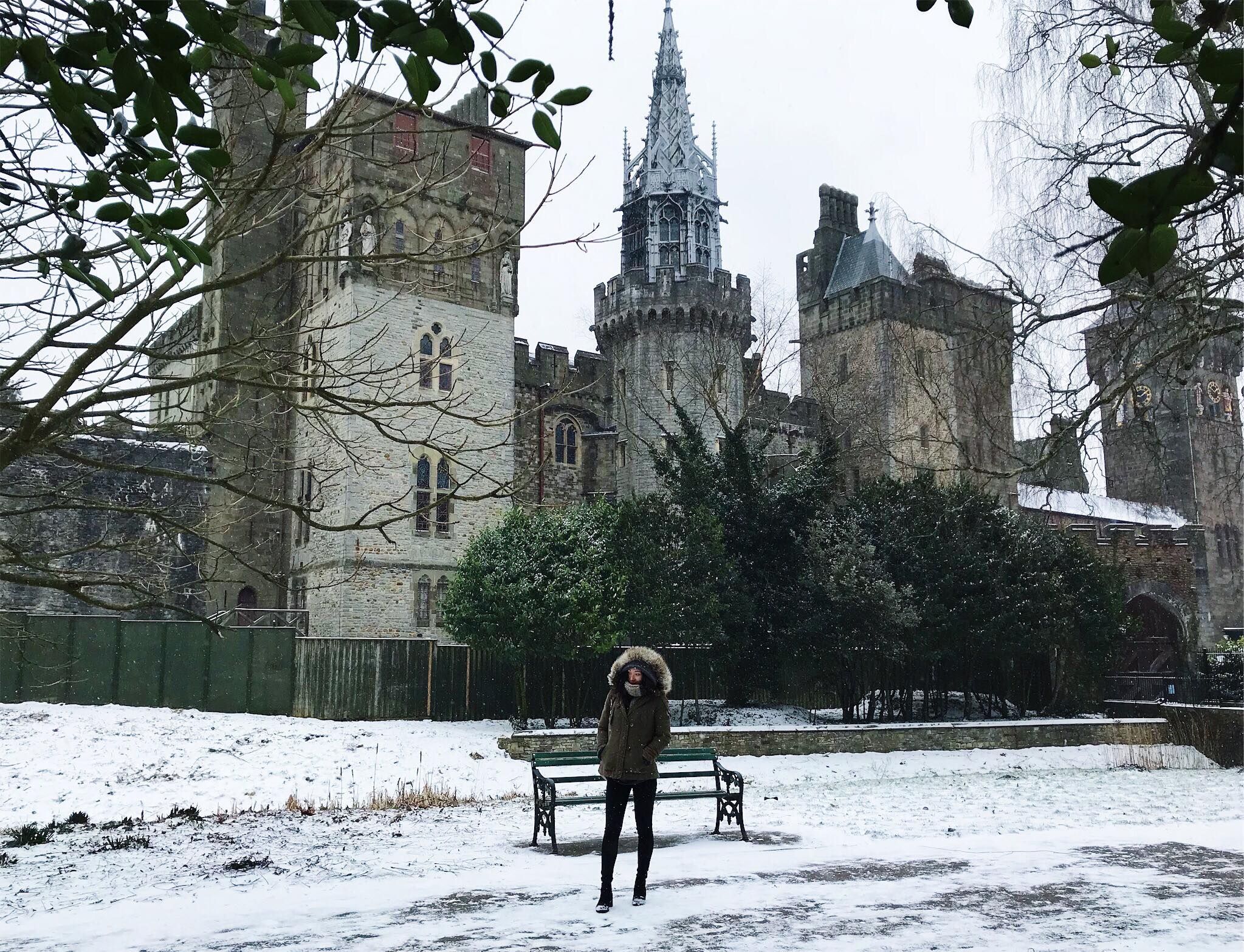 Image may contain: Ivy, Bench, Snow, Outdoors, Tree, Plant, Flora, Coat, Clothing, Worship, Church, Cathedral, Building, Architecture