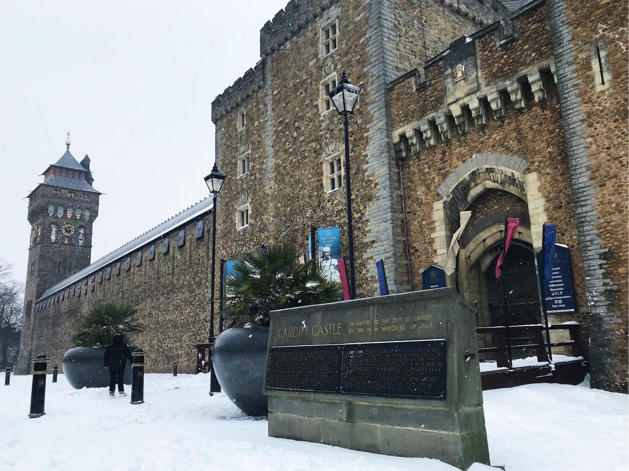 Image may contain: Snow, Outdoors, Castle, Clock Tower, Tower, Building, Architecture