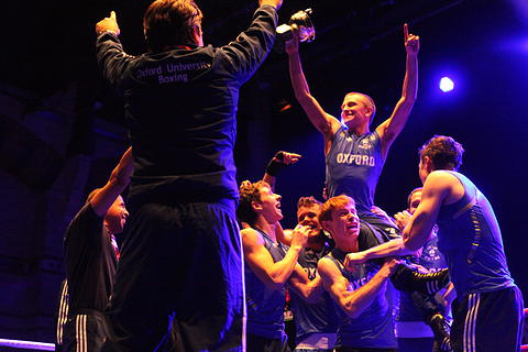 Oxford celebrate another comprehensive victory in the 2013 Boxing Varsity clash.