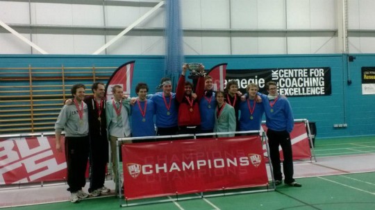 The men's fencers celebrating last year's national title.