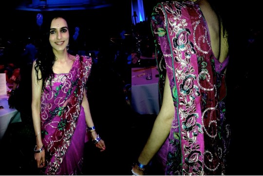 Priyanka from Girton sparkles in this elaborately sequinned sari with a magnificent train.