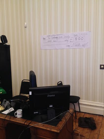 CDE's cheque in the President's office