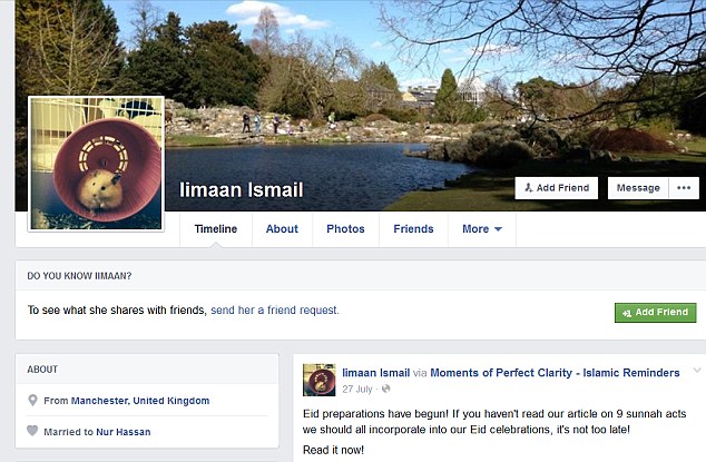 Her Facebook profile displaying her marriage to the suspected Jihadist