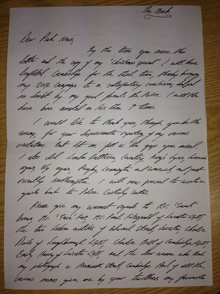 The letter sent to PinkNews, signed off as '~The Monk~'. Eerie