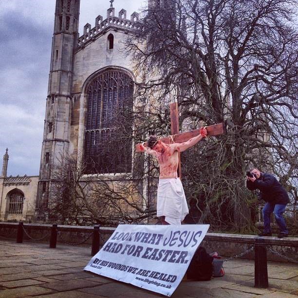 Remember the time some loony crucified himself in front of King's Chapel?  One of the many terrific things you have Christians in Cambridge to thank for.