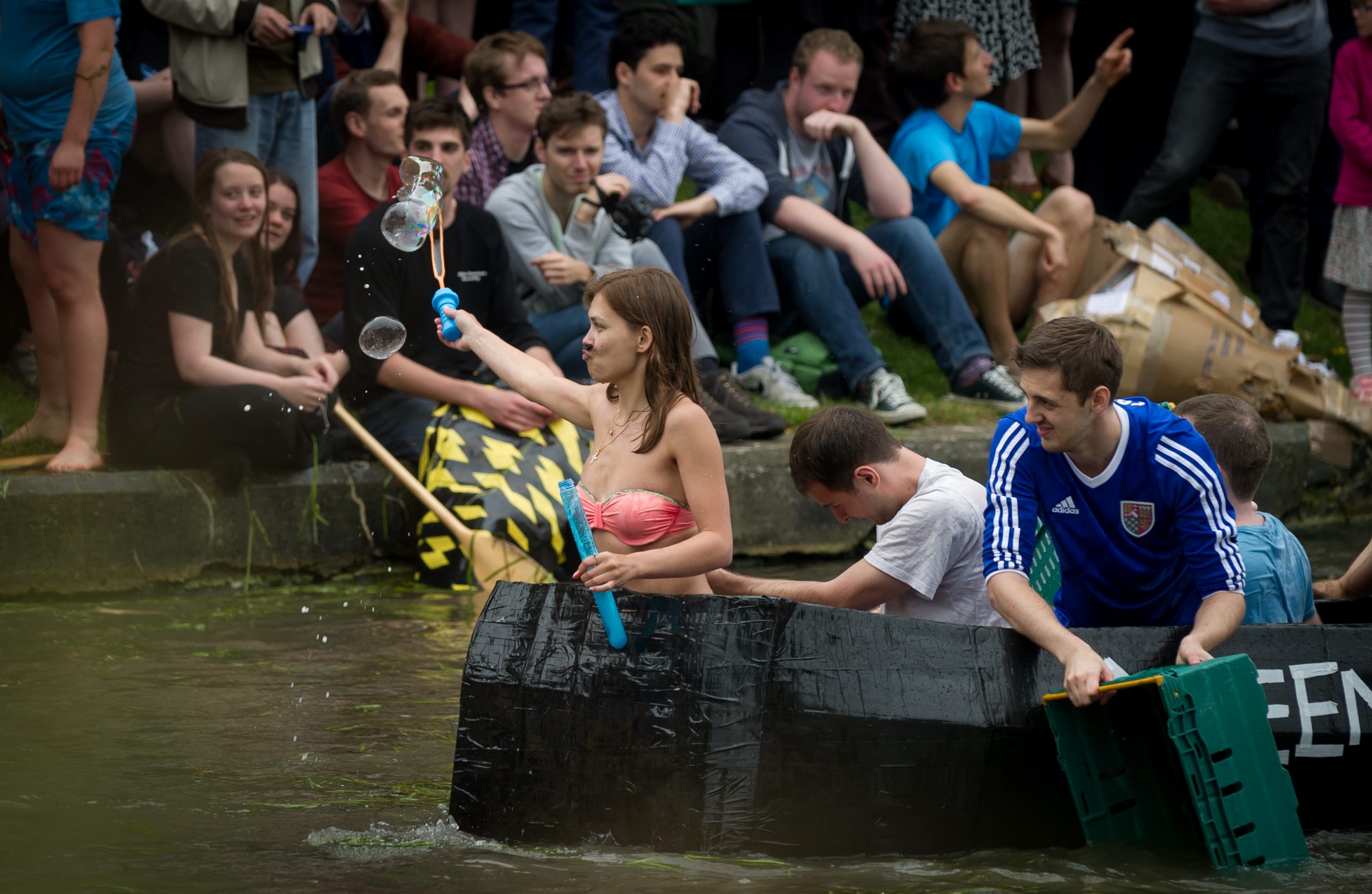 Suicide Sundy cardbard boat race on the river Cam in Cambridge
