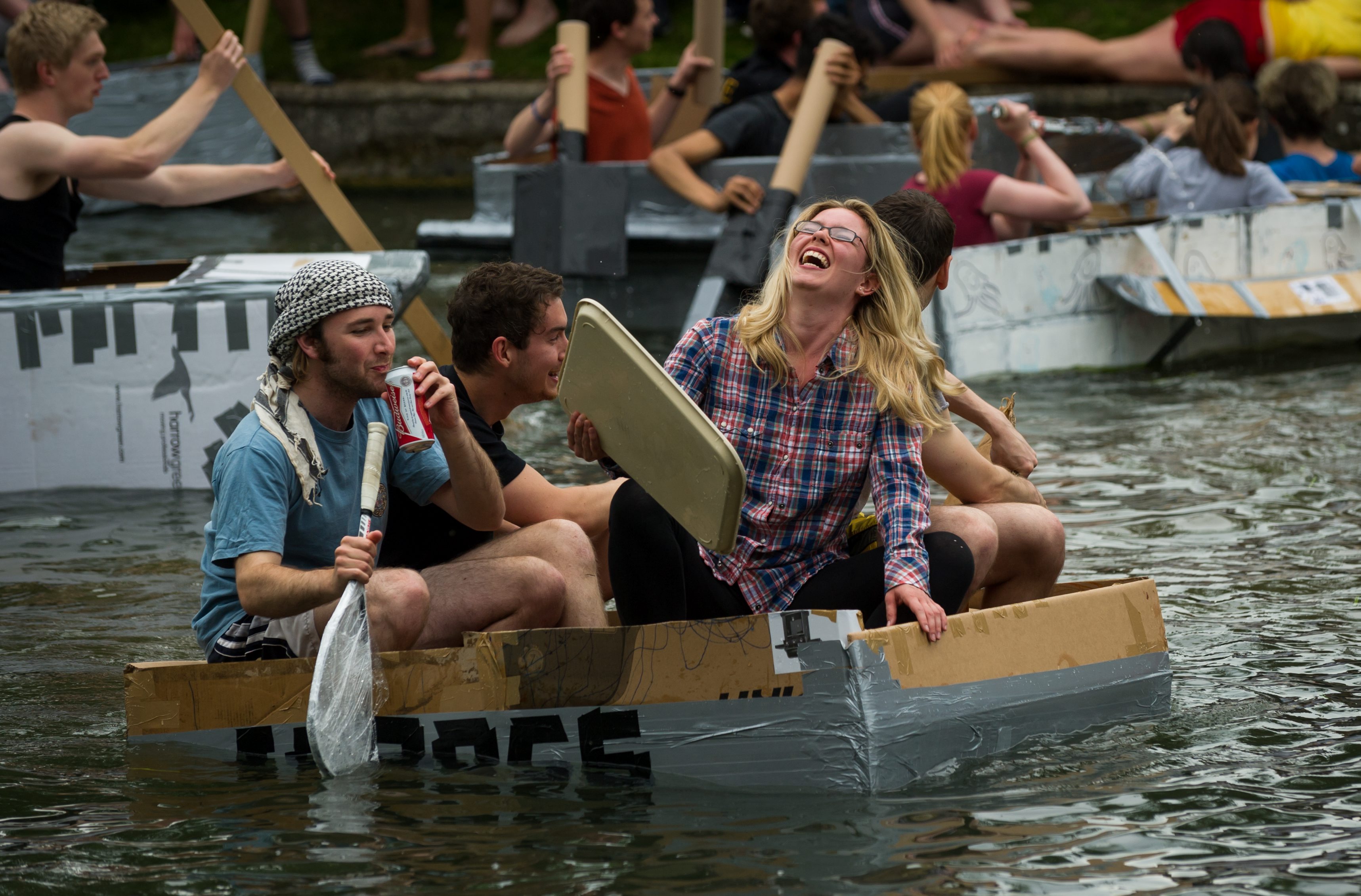 Suicide Sundy cardbard boat race on the river Cam in Cambridge