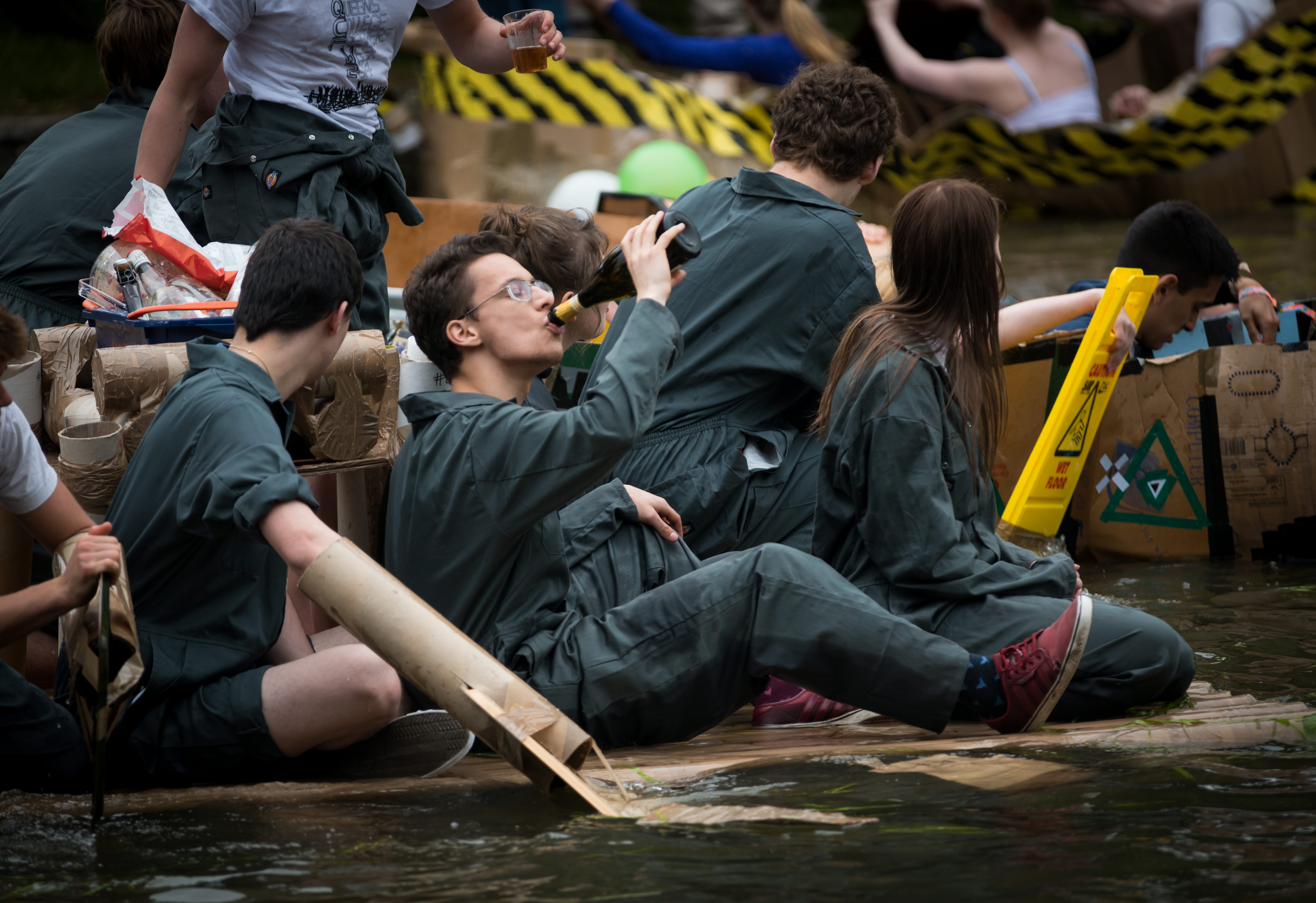 Suicide Sundy cardbard boat race on the river Cam in Cambridge