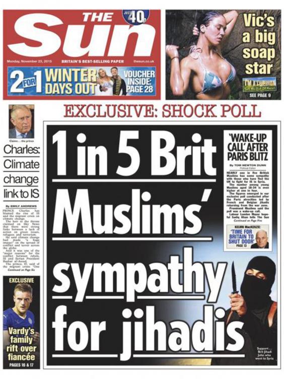 In November, The Sun produced this inflammatory front page