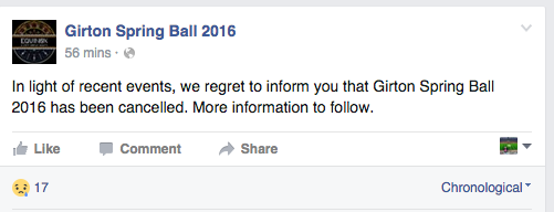 The committee confirmed the ball would not take place on Tuesday afternoon