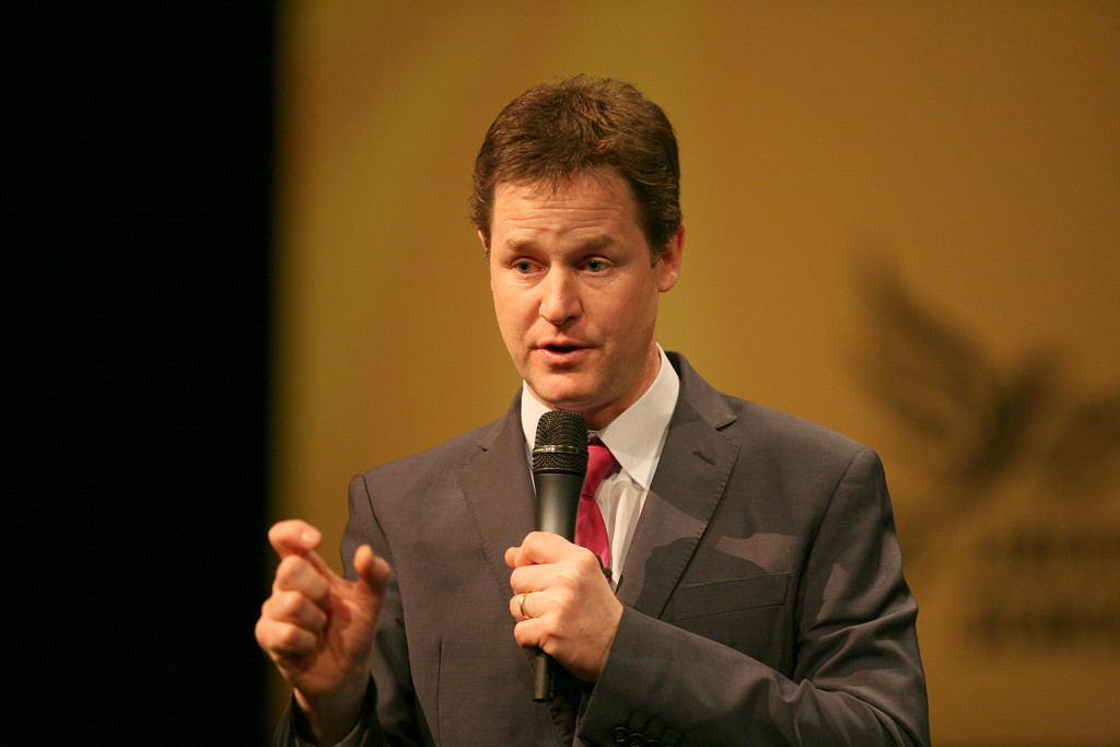 Nick Clegg gesturing about the size of something. 