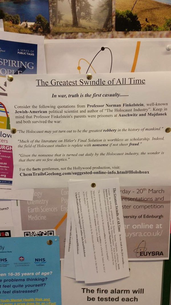 Letters encouraging Holocaust denial on Edinburgh campus