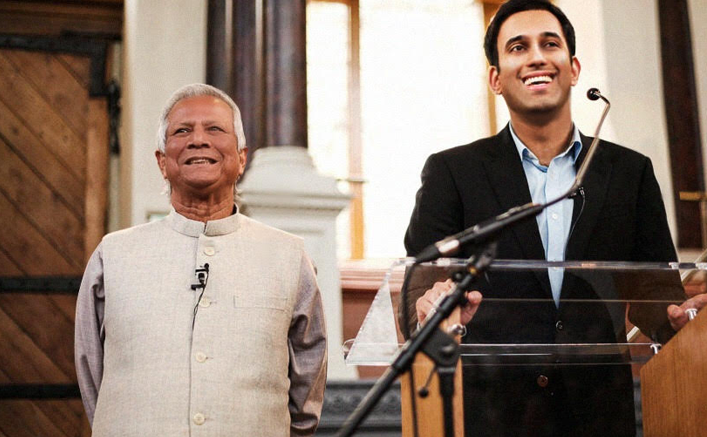 Nobel Prize winner Yunnus (left) looking very happy at the launch event