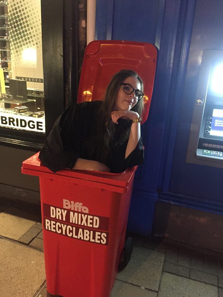 Image may contain: Kiosk, Bucket, Person, People, Human