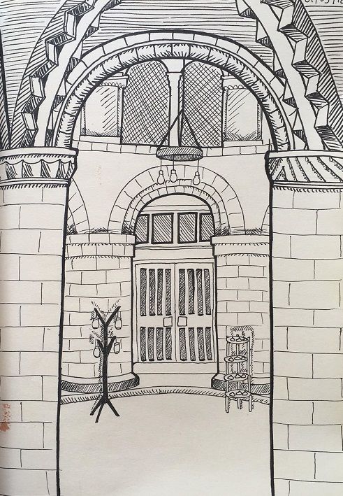 Image may contain: Arch, Arched, Sketch, Building, Architecture, Art, Drawing