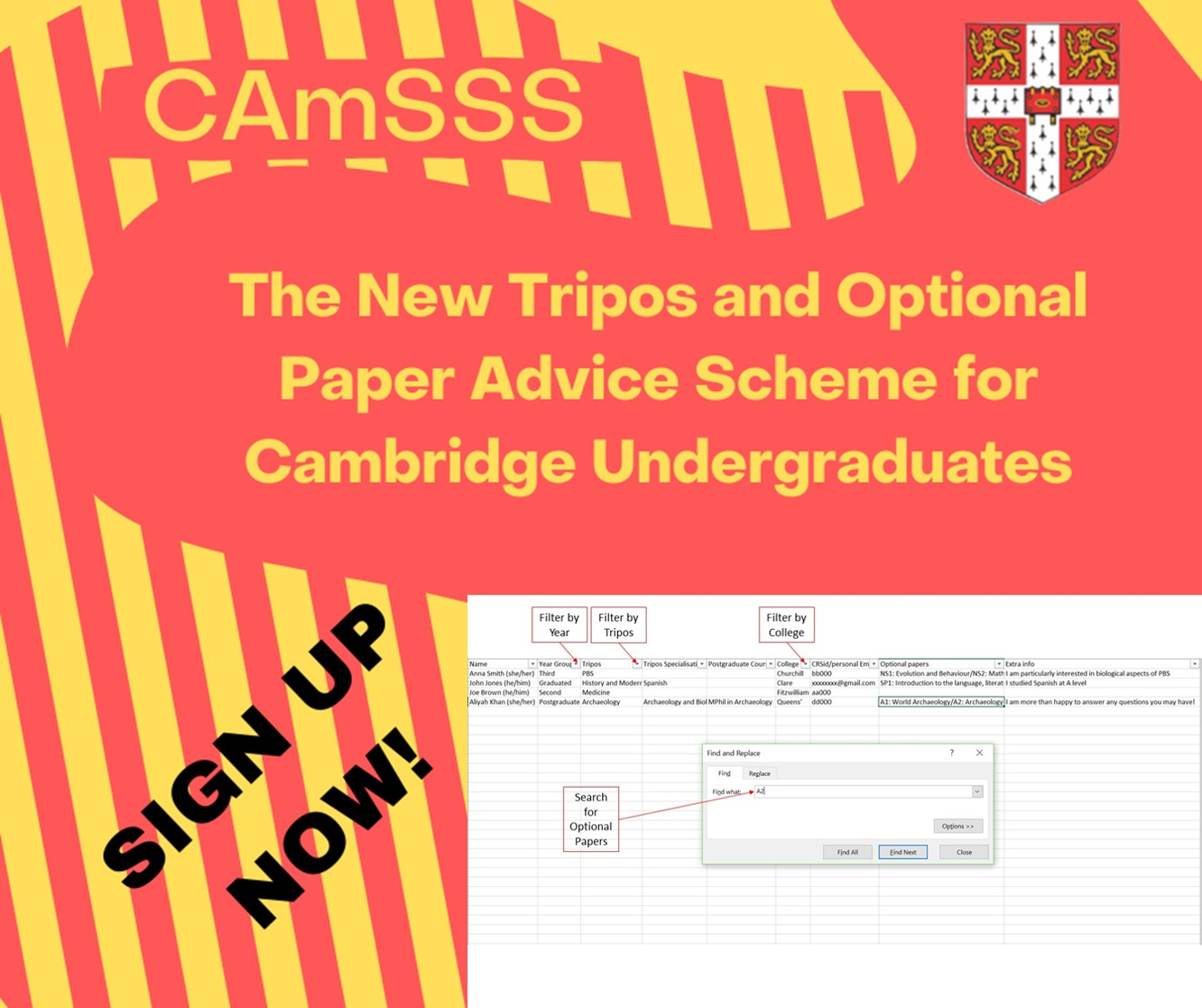 Infrographic encouragin students to sign up for CAmSSS