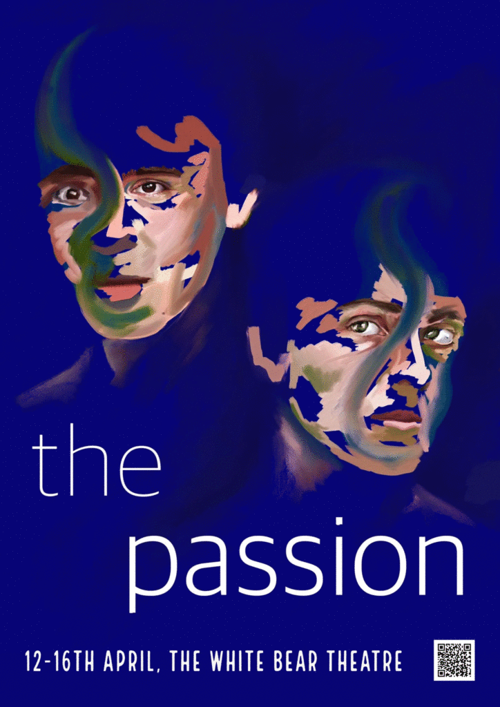 Promotional poster for 'The Passion' shows the portrait of Dan and Tony in an abstract painting style which looks like two flames