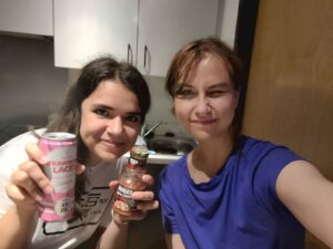 The girls, the cider, and a metre squared kitchen.