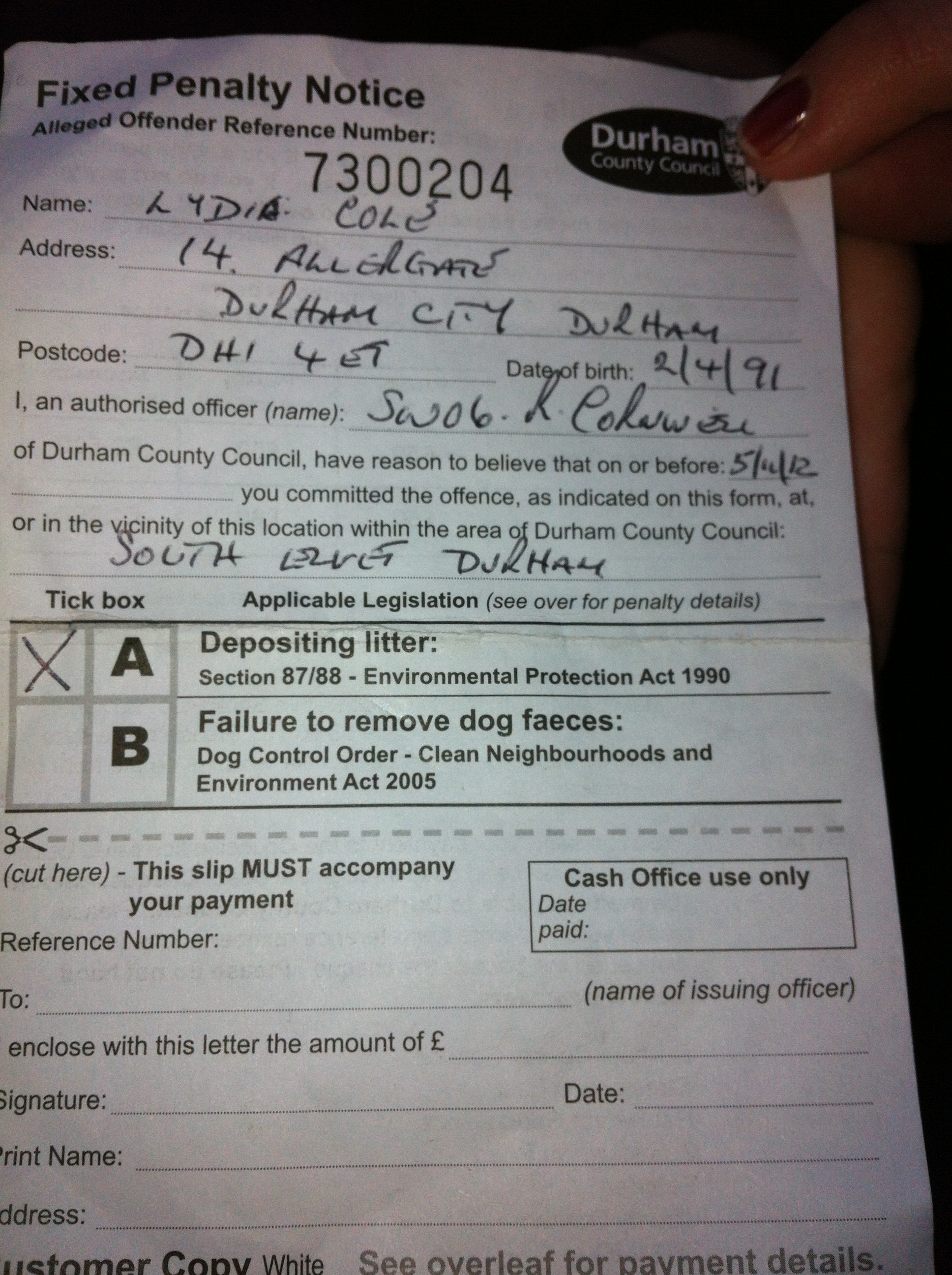 Fixed penalty notice