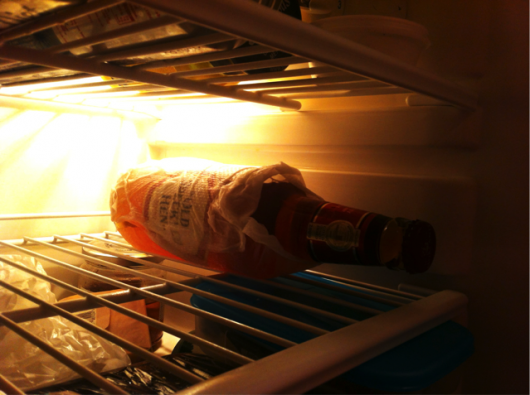  Wrap a warm beer in a damp piece of kitchen roll and place in the fridge for 10 minutes.  It’ll be perfectly chilled.