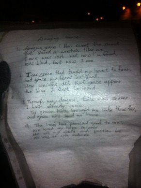 Every busker needs a lyric sheet for those seldom known hymns.