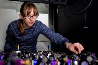 Dr Elizabeth Bridge. Action shot proves she's good at physics.