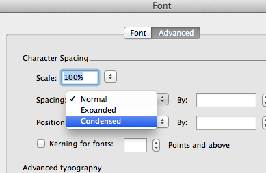 Condensed font