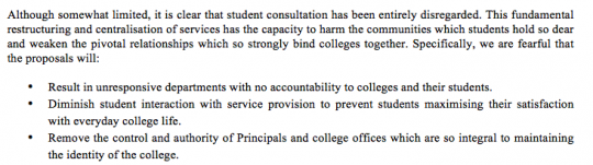 The letter pointed out the ways in which the proposals would negatively affect college life