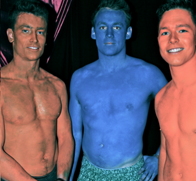 Obviously not the blue guy, the one who looks like he's covered in dirt. Pic from hatfield fashion show 2013, Bollywood theme, used as example.