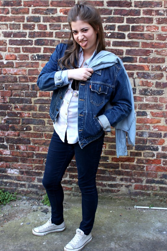 Overdoing the denim.