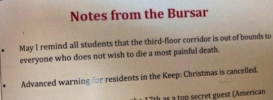 Notes from the bursar