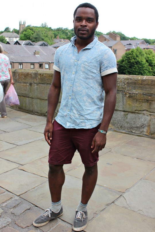Tunde, Van Mildert, looks fabulous in coloured shorts and pastel shirt.